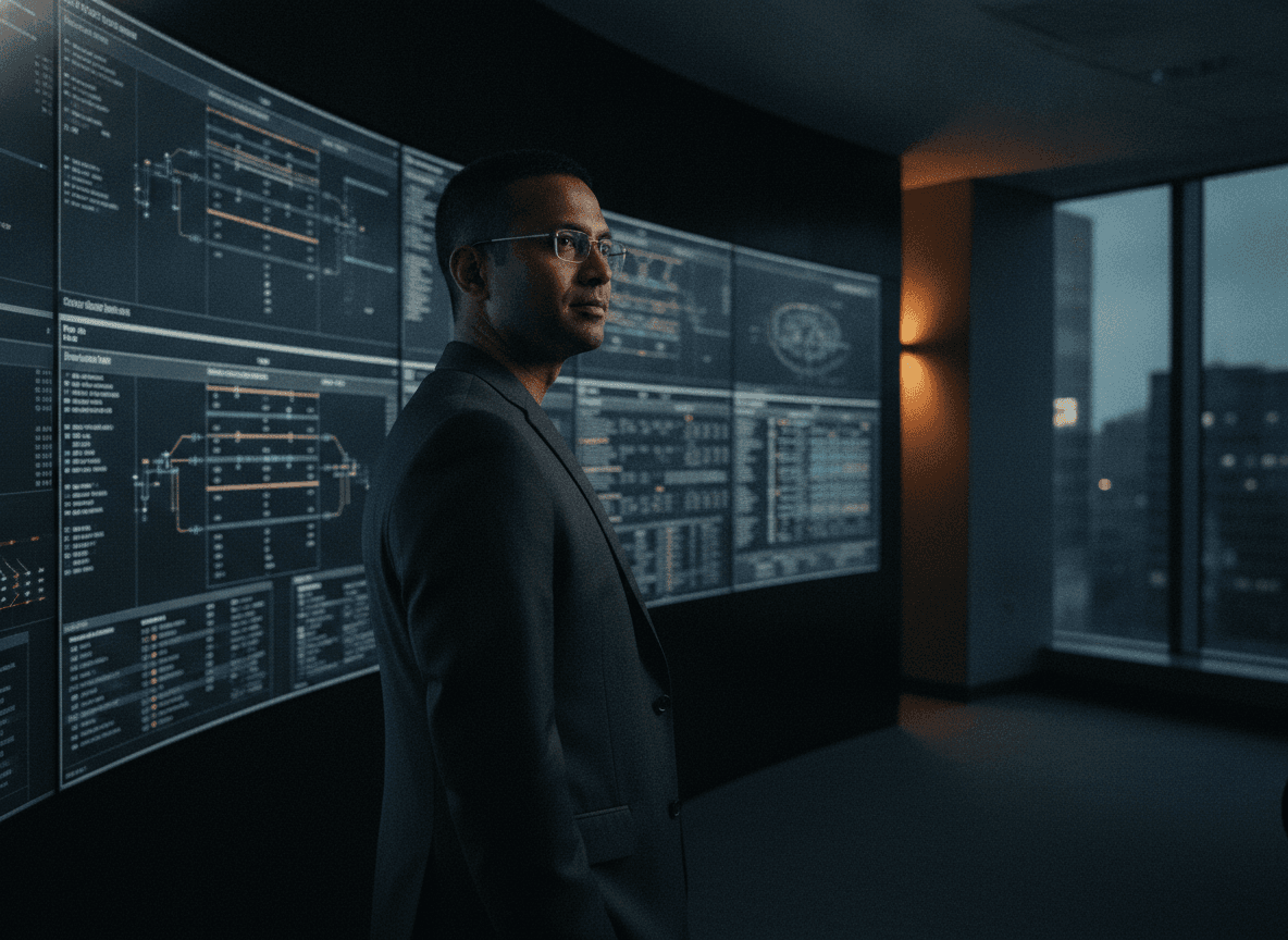 A CIO in front of a live enterprise operations wall